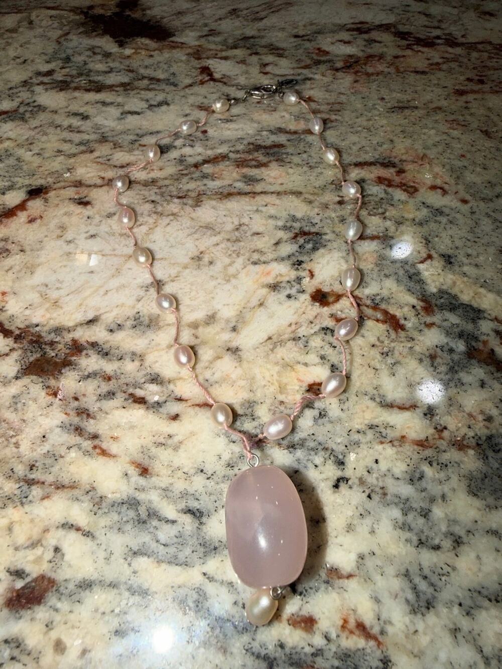 Cousin Claudine Rose Quartz and Pearl Necklace